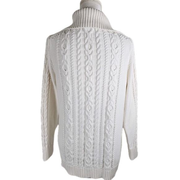LL. Bean ~Woman Size M~ White Knit Cotton Button-Up Cardigan Sweater Long Sleeve - Picture 9 of 15